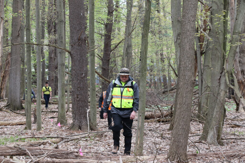 Checking their pace count in the woods