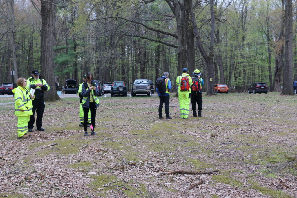 Teams practicing compass skills