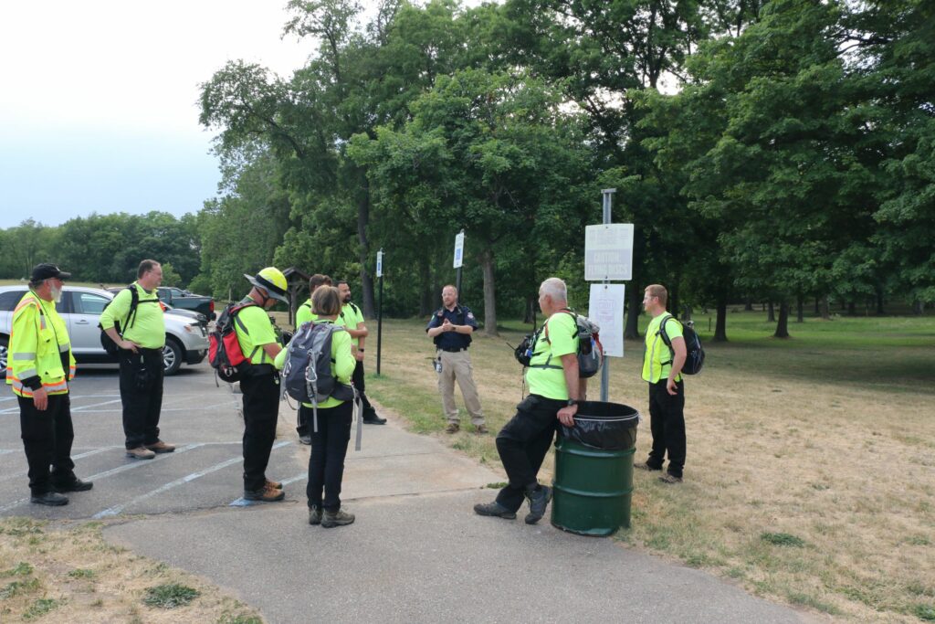 Debriefing after the successful location of the missing person.