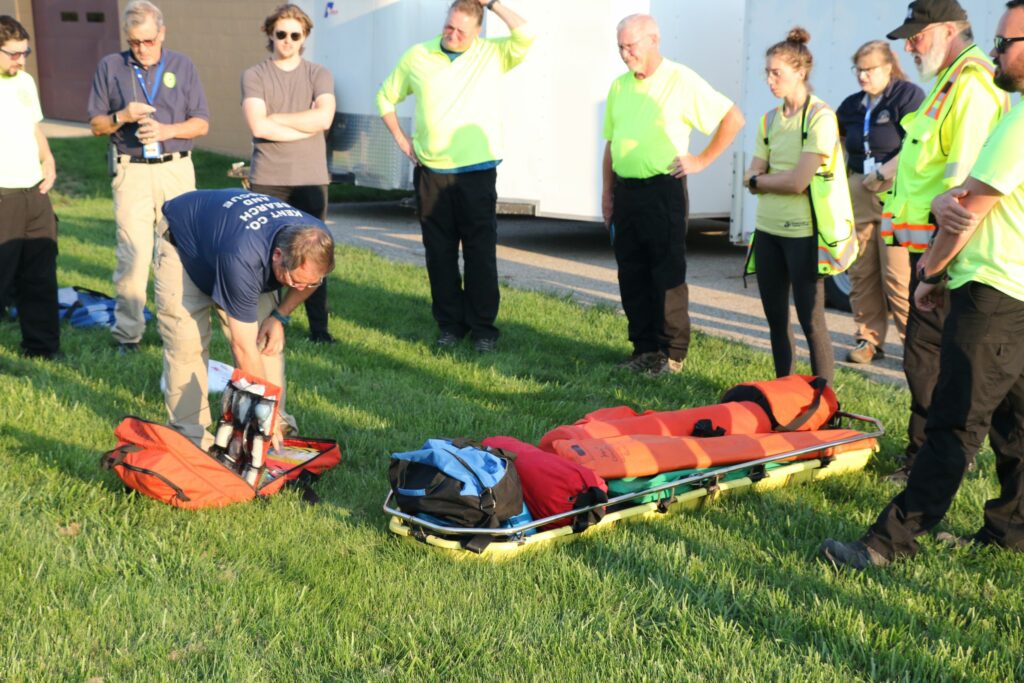 Reviewing the contents of the medical bag.